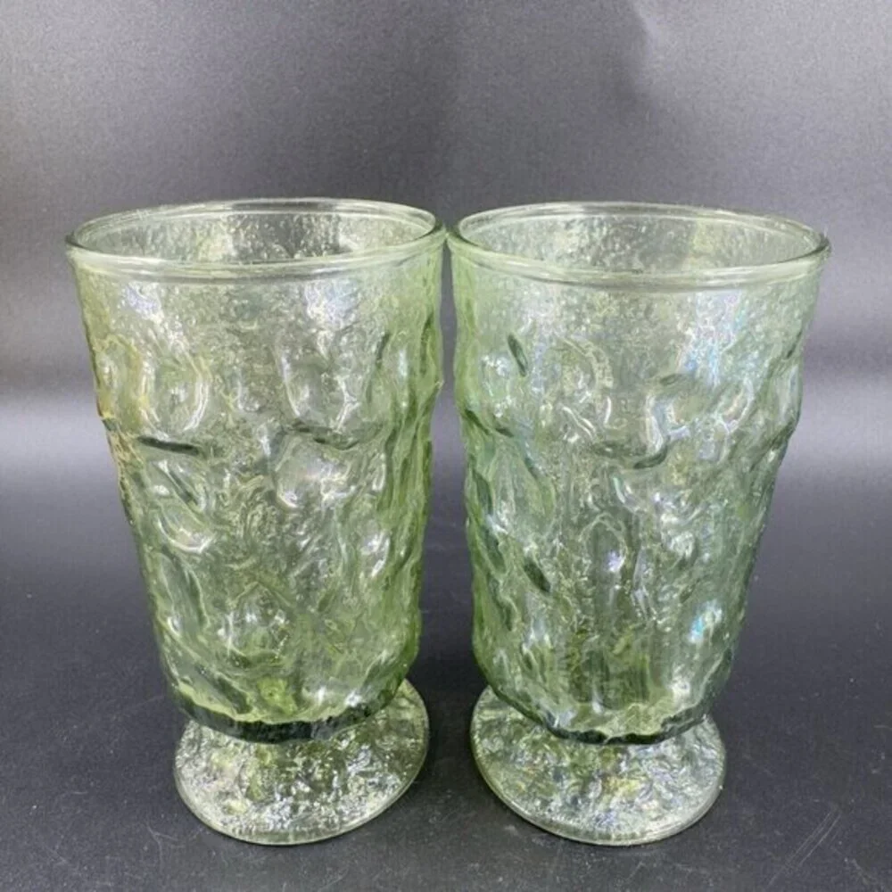 Anchor Hocking Lido Milano Crinkle Drinking Glasses Tumbler Iridescent Set‎ 2